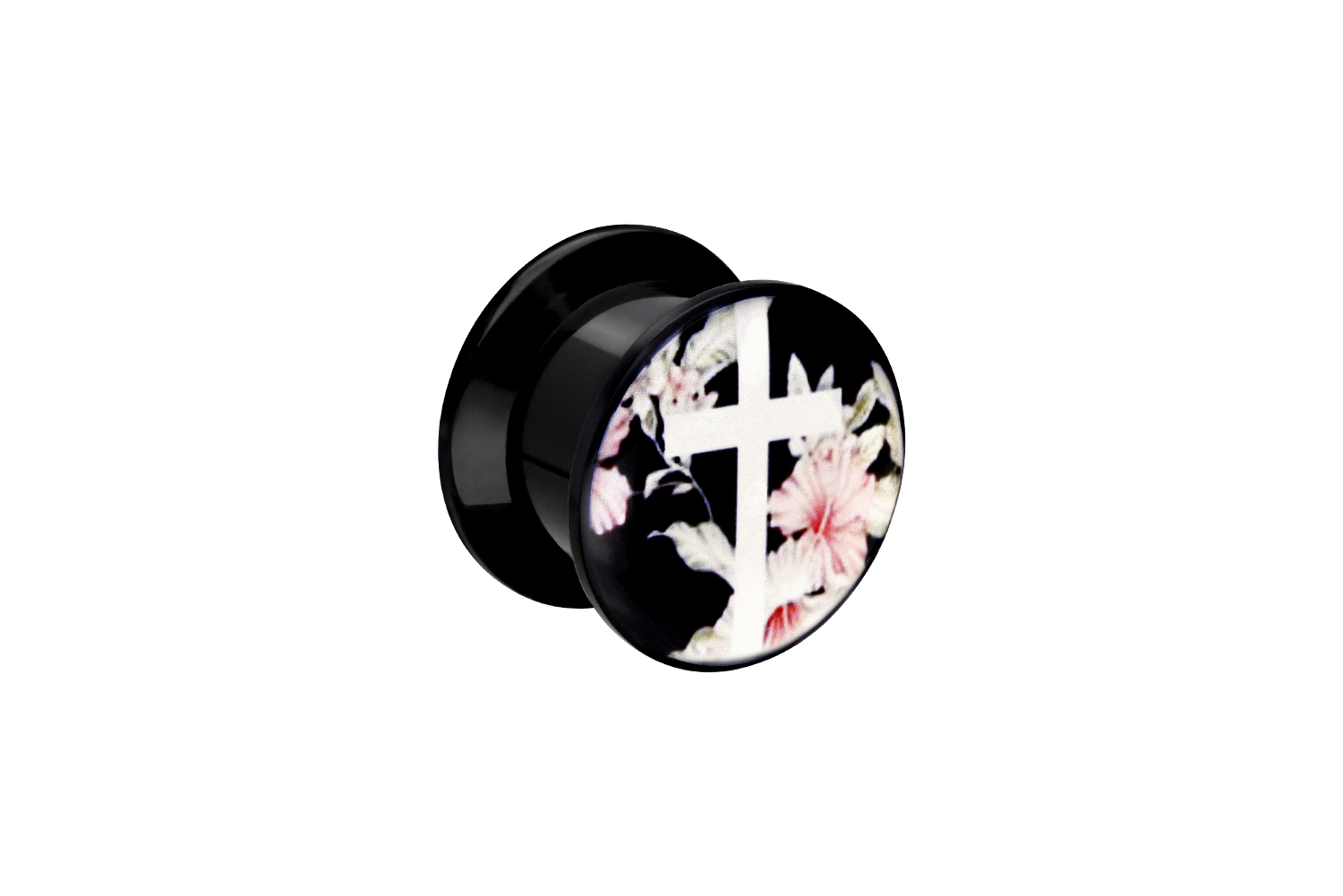 Acryl Plug KREUZ + BLÜTEN von Piercingline